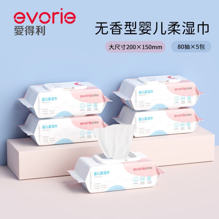 Evorie evorie Lenços umedecidos macios para bebês, lenços umedecidos para recém-nascidos, sem fragrância, 80 unidades, 5