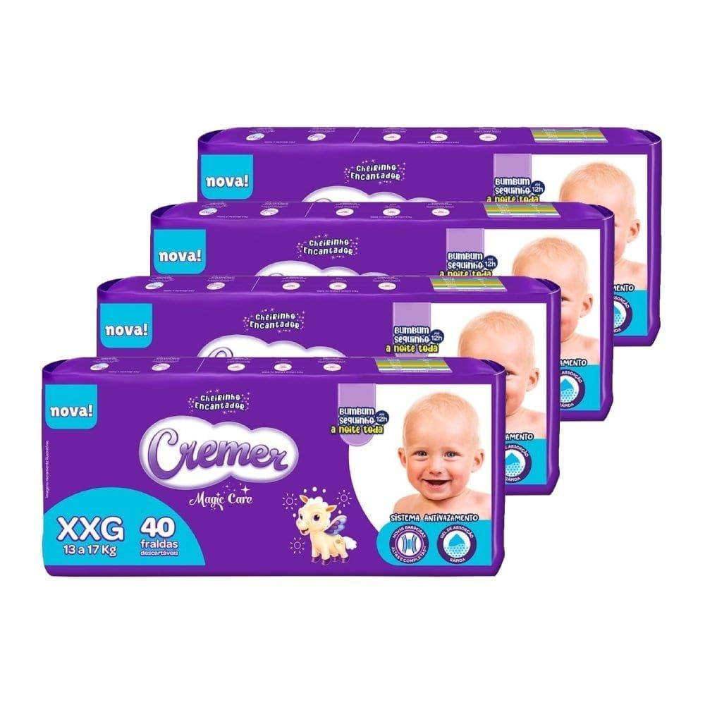 Fralda Descartável Cremer Magic Care Tamanho XXG - 4 Pacotes com 40 Fraldas - Total 160 Tiras