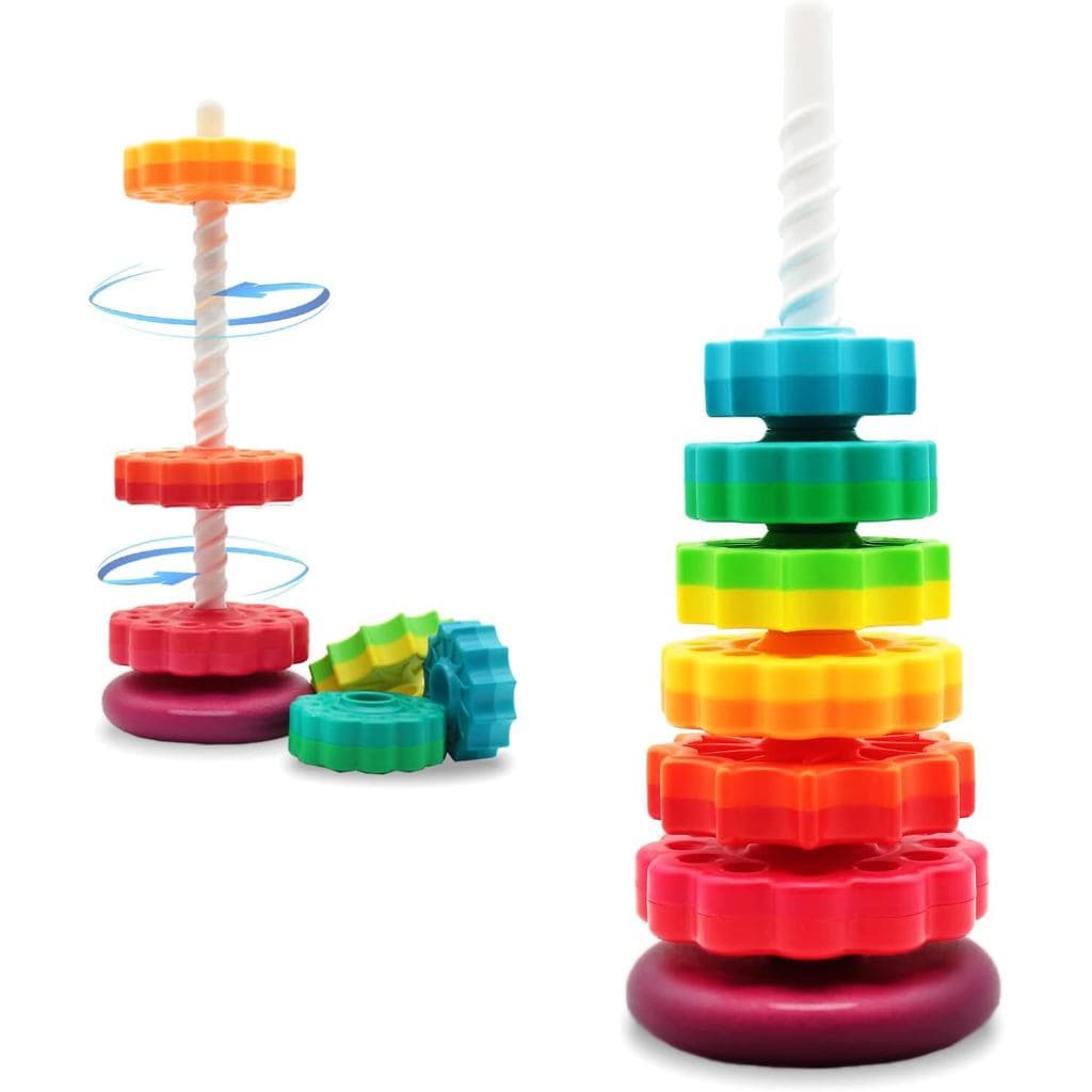 Brinquedos Educativos de Empilhar e Girar LUCKFUTURE, Anéis de Empilhar Arco-Íris para Bebês, Brinquedo Sensorial Montes