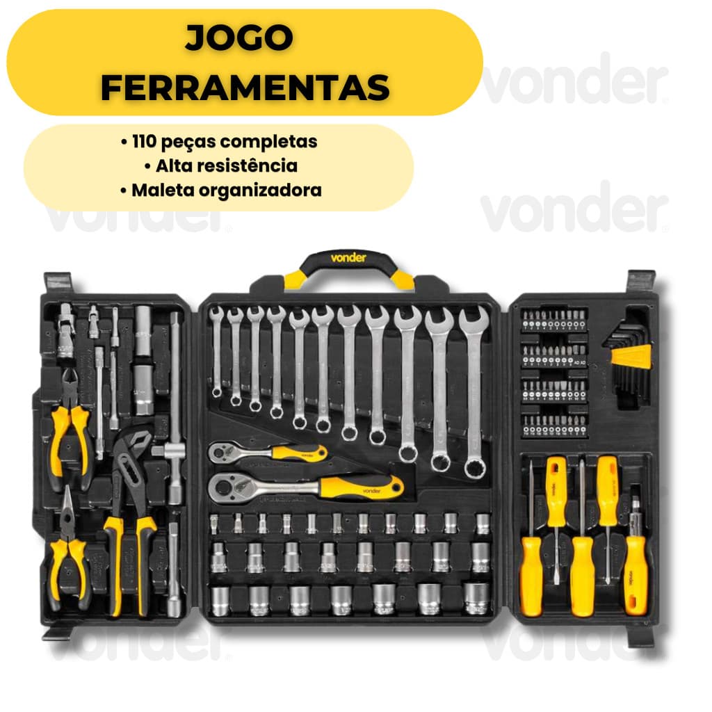 Jogo De Ferramentas Com 110 Peças Maleta Completa Catraca Soquetes Chaves Vonder Kit 110Pçs