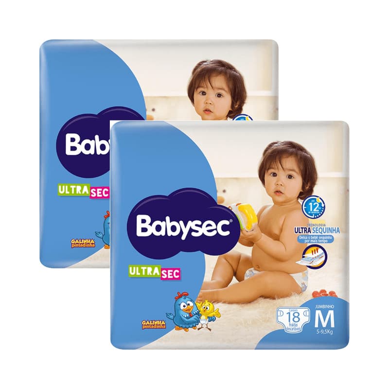 Kit 2 Fraldas Babysec Ultrasec Jumbinho Galinha Pintadinha M com 18 unidades