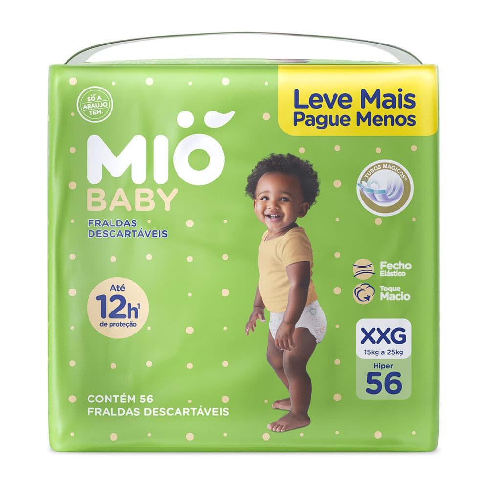 Fralda Mió Baby Tamanho XXG Hiper 56 Unidades Descartáveis