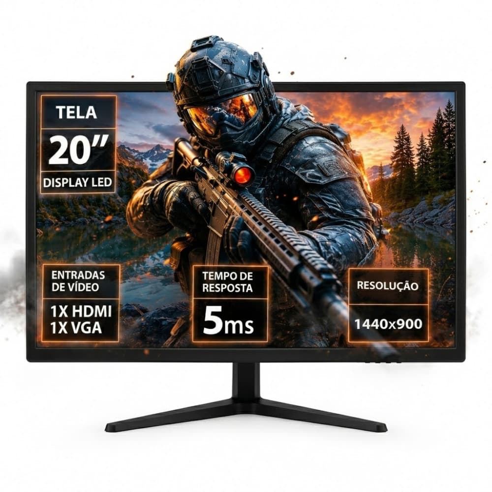 Monitor  Gamer Enterprise 20" Polegadas Conexão HDMI e VGA 75Hz Padrão Vesa Design 127/220