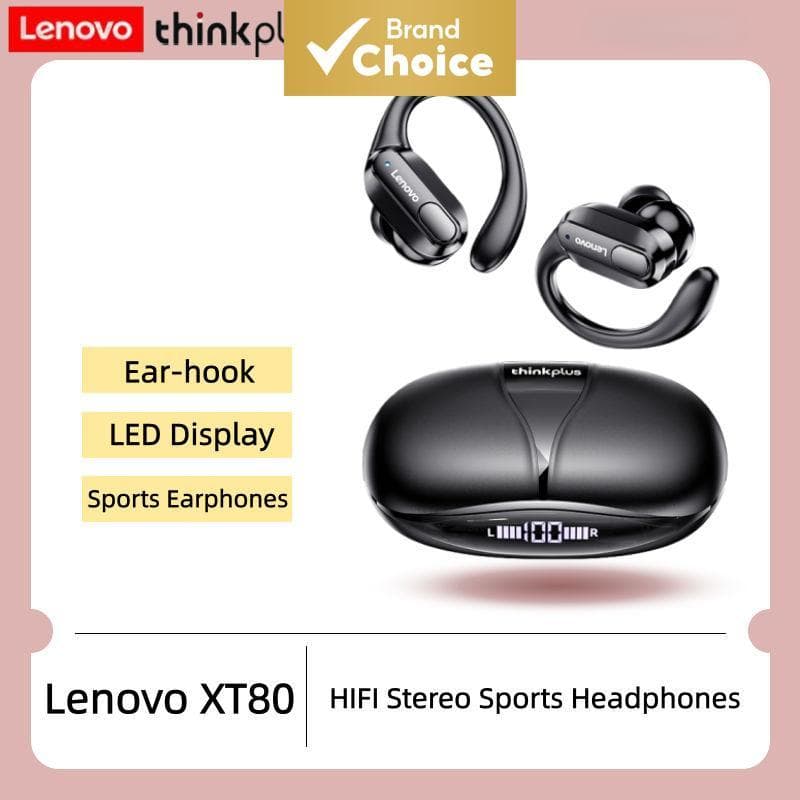 Fones de Ouvido Esportivos Lenovo XT80 sem Fio com Microfones, Display de LED do Nível de Bateria, Som Estéreo Bluetooth