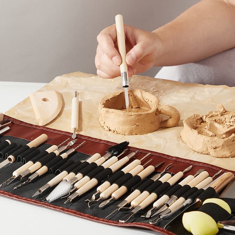 Kit Completo 33 Peças Ferramentas para Escultura em Argila Cerâmica Artesanal
