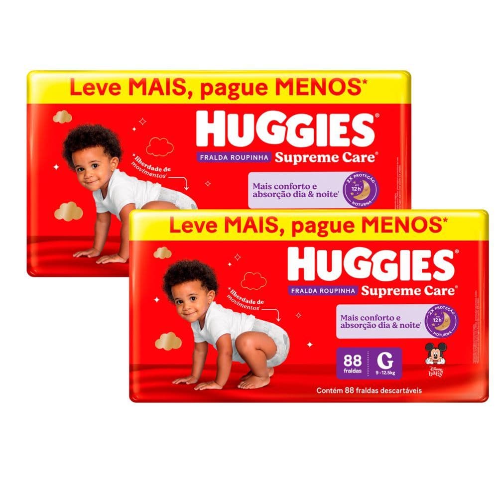 Kit 2 Fralda Huggies Pants Roupinha Proteção Acolchoada Tamanho G 88 Unidades Descartáveis