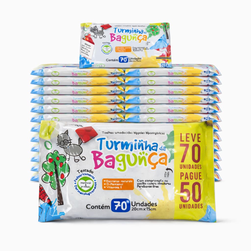 Lenço Umedecido Turminha Da Bagunça 70 Folhas 20x15 Kit 10 Pacotes