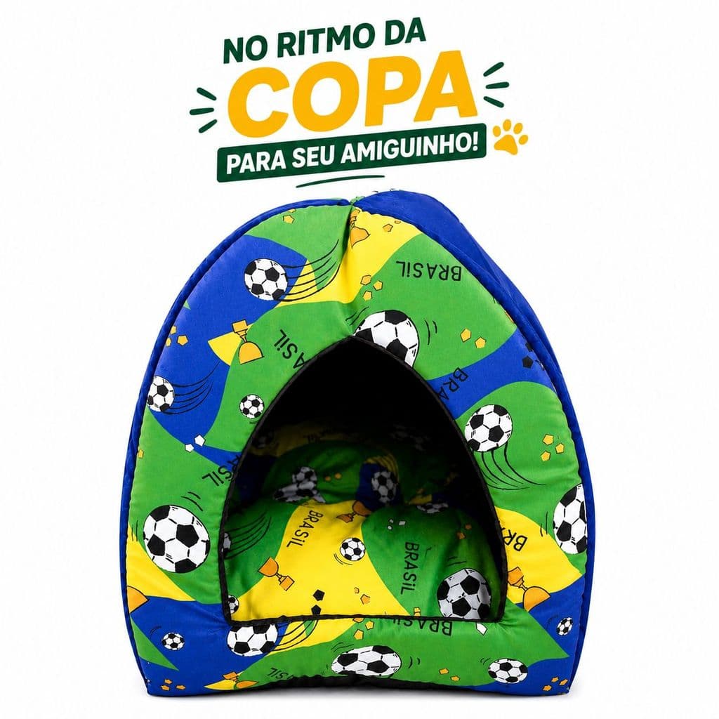 Toca Caminha Pet Brasil Futebol Copa Casinha Aconchegante para Pets Iglu Cães e Gatos