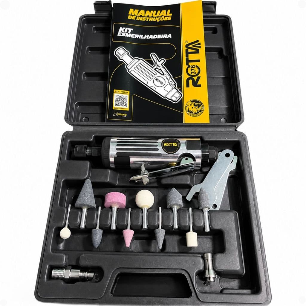 Kit Esmerilhadeira Reparo de Pneus Pneumática 22000rpm 15 Pç
