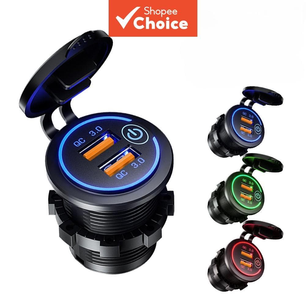 Carregador Veicular Dual QC3.0 12V/24V, Adaptador de Carregamento Rápido Durável de Alta Potência para Auto, Caminhão,