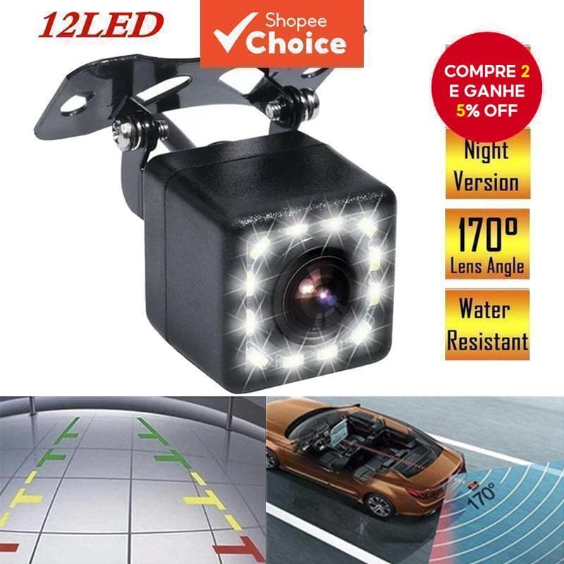 Nova Câmera de Visão Noturna à Prova d'Água com 12 LEDs para Sistema de Visão Traseira de Estacionamento para Carros 12V