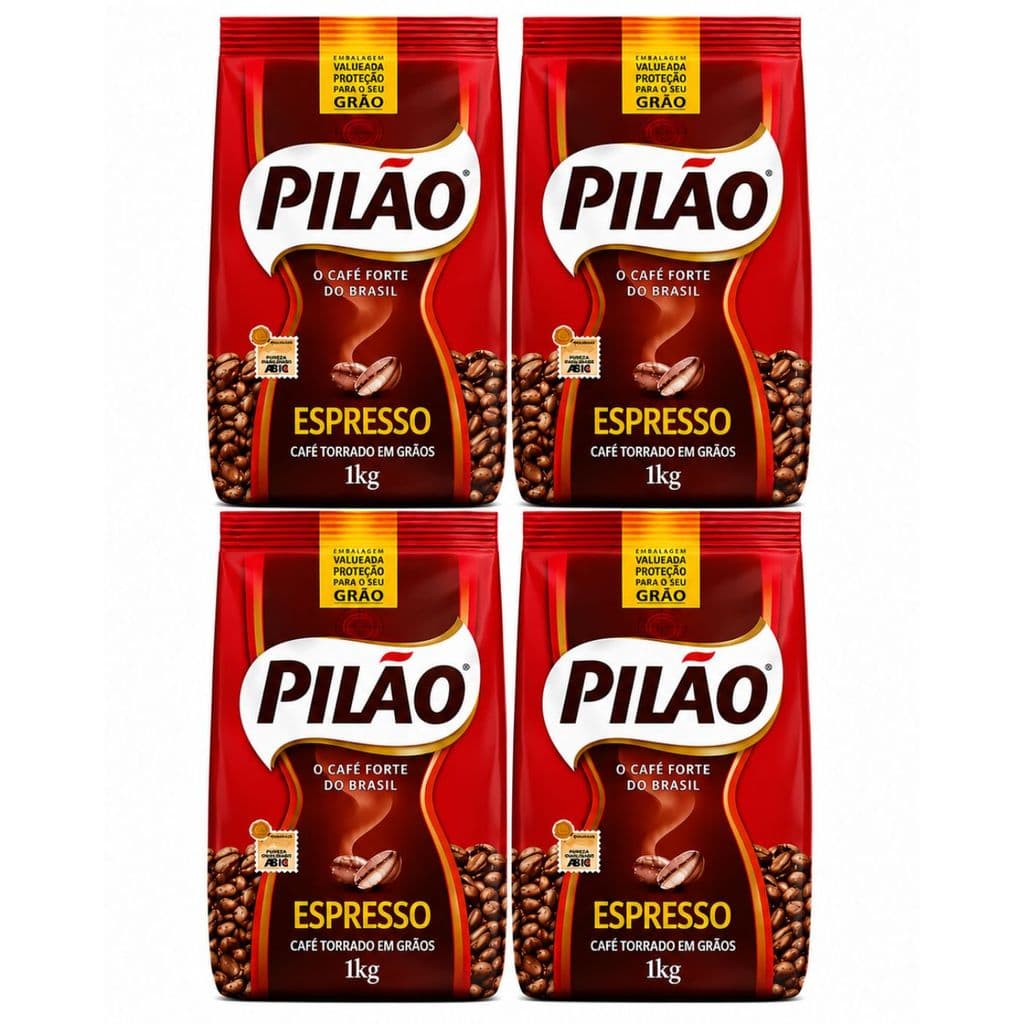 Café Especial Torrado em Grãos Espresso Pilão Pouch Pacote 1kg Kit 4 unidades