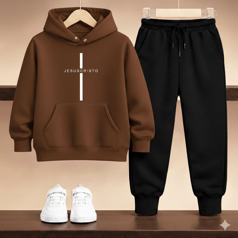 Conjunto  juvenil e infantil moletom calçajesus cristo blusa religiao infantil premium tam 02 a 16