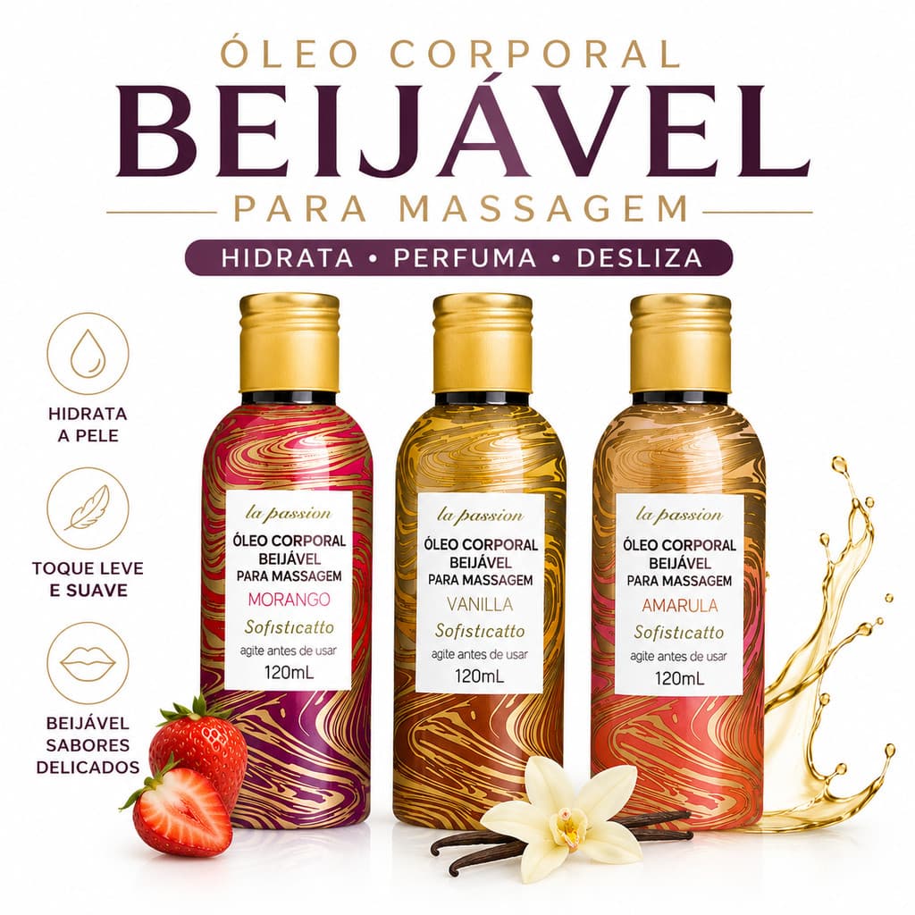 Óleo Corporal Hidratante Para Massagem 120ml Morango Vanilla Amarula