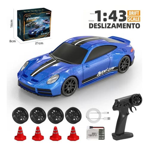 Carrinho de Drift 1:43 Porsche Recarregável com LED 4x4 – Mini Carro Controle Remoto para Pistas