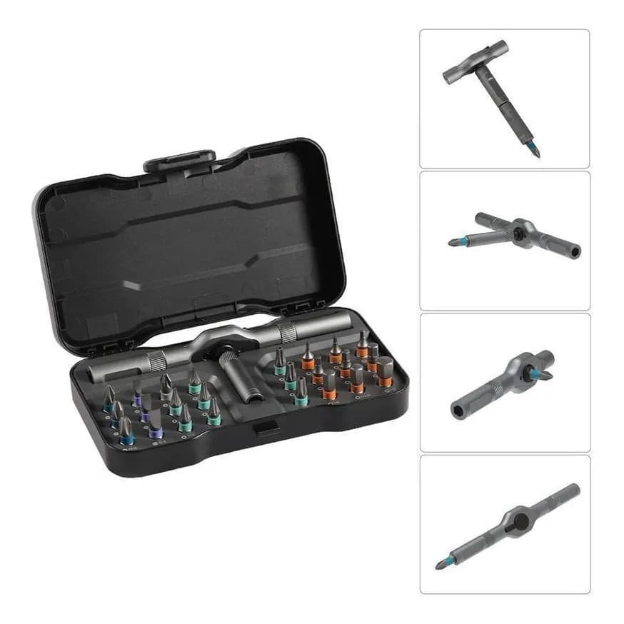 Kit Chave Catraca Articulada Cabo T Com Jogo De Bits Maleta