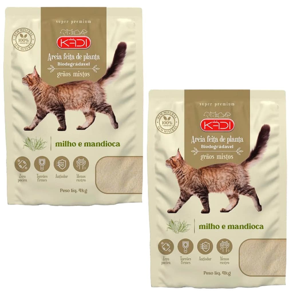 Gato pets areia sanitária 8kg Kadi grãos mista kit 2 pç biodegradável Natural