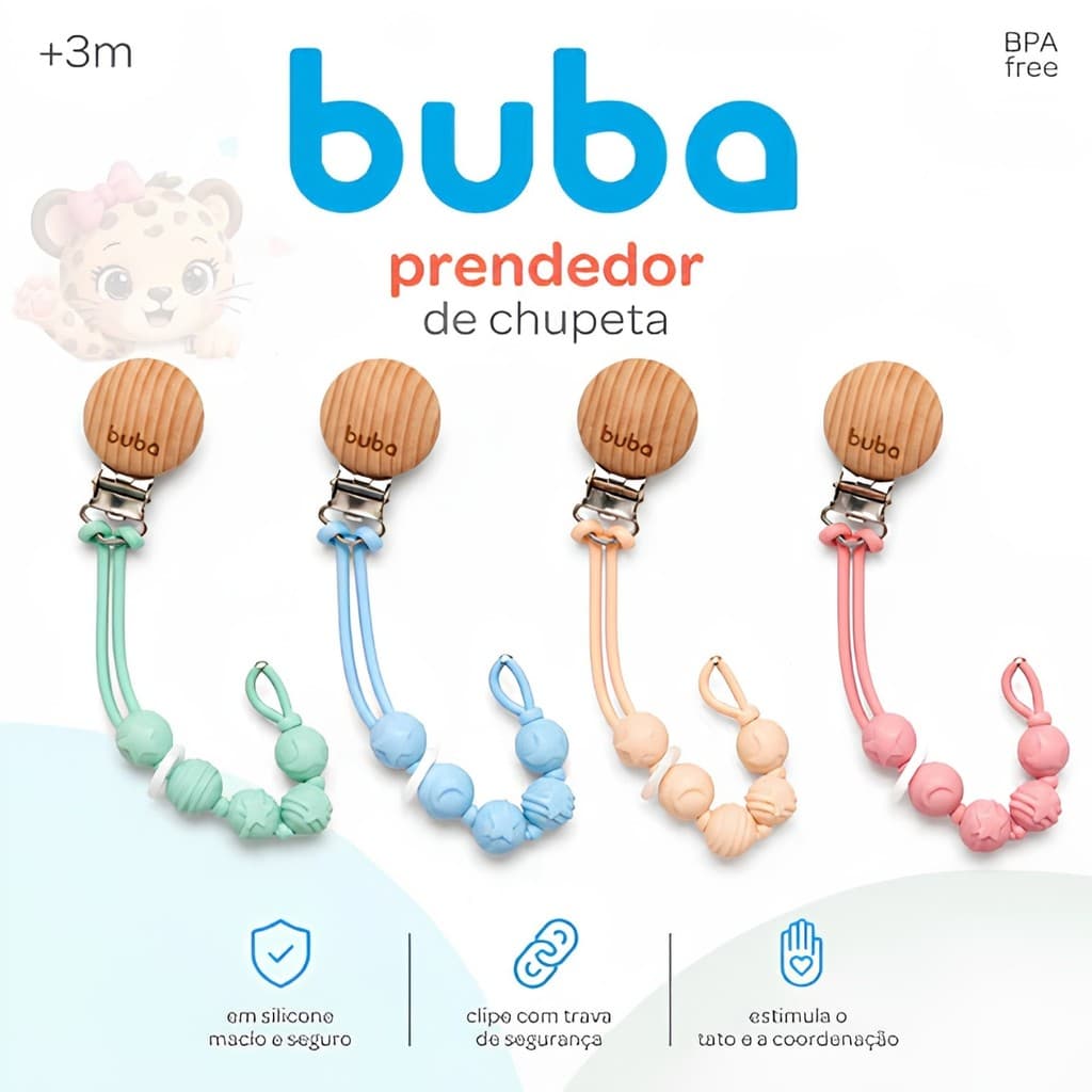 Prendedor de Chupeta Em Silicone Livre BPA - Buba