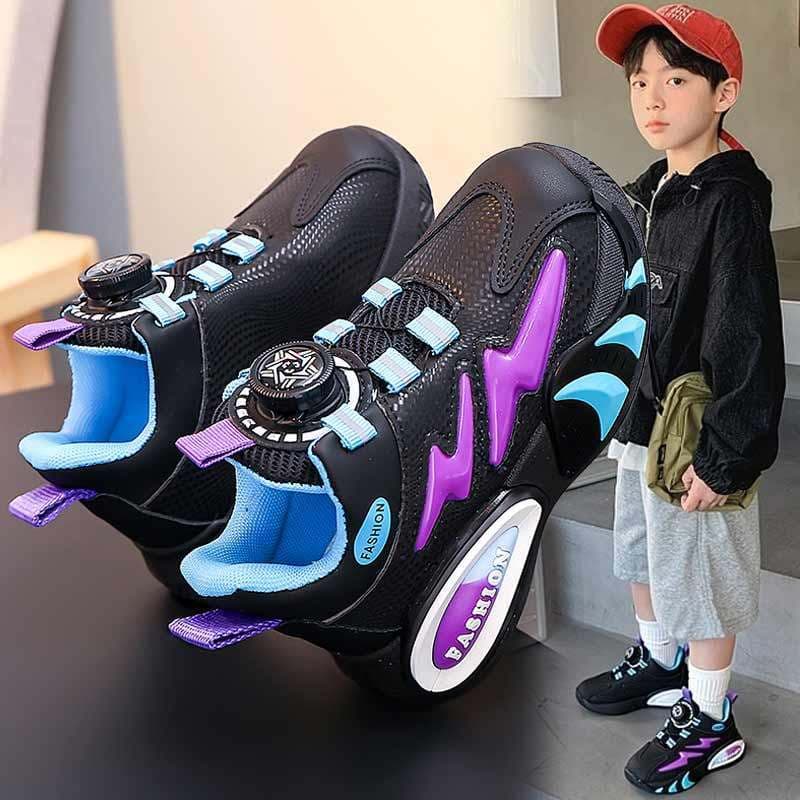 Meninos tênis de basquete 2026 novo estilo antiderrapante sola macia botão tênis de couro Casual tênis de corrida médio 