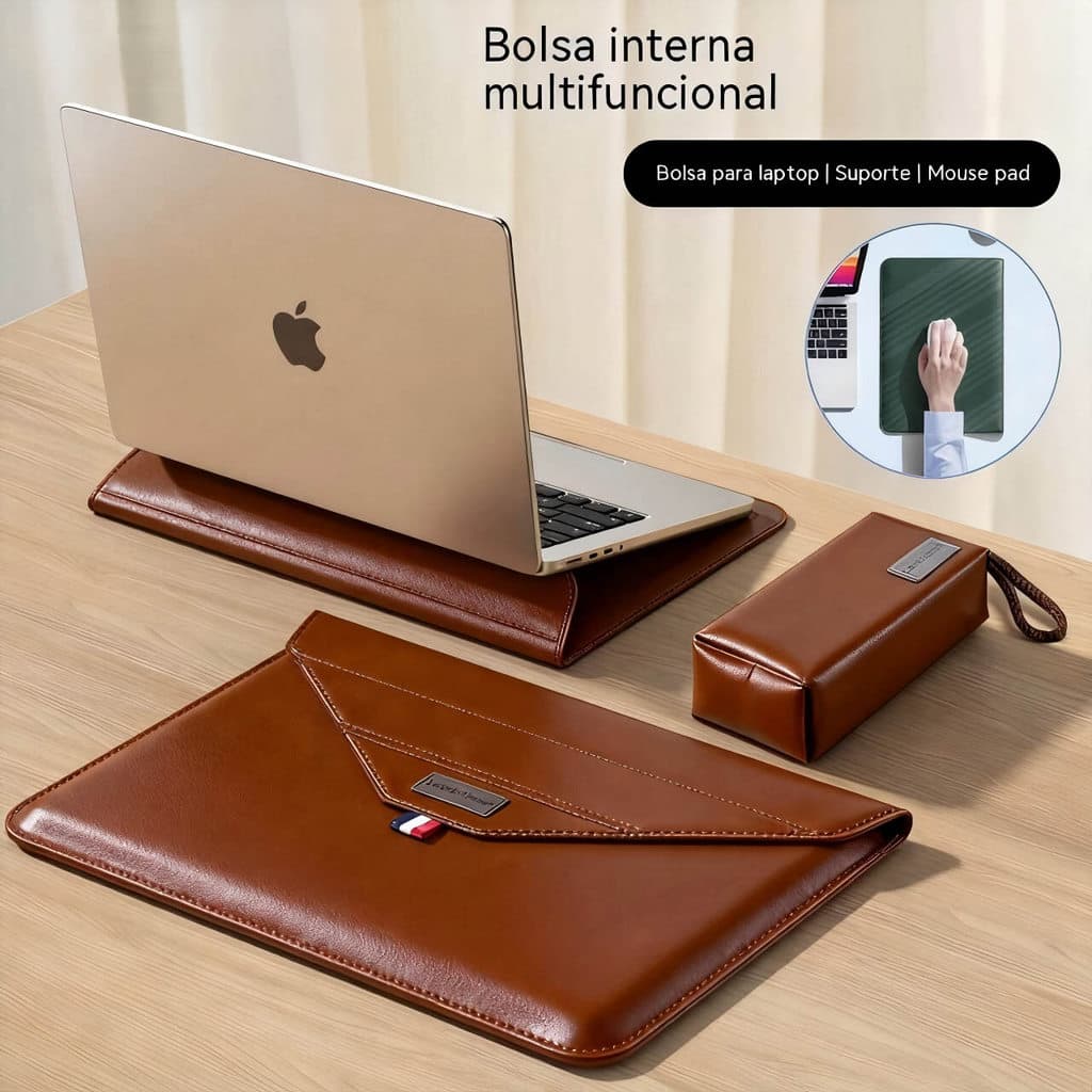 Mochila para notebook de alta qualidade, couro, 13 a 16 polegadas, com suporte e bolsa para carregador