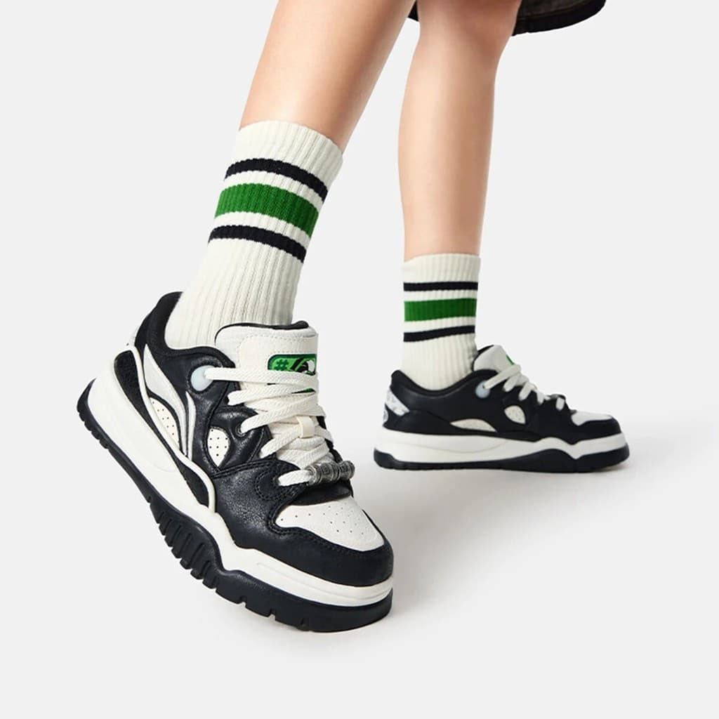 Li Ning Tênis esportivo Casual feminino moderno confortável macio elástico de sola grossa tênis clássico AGCW012