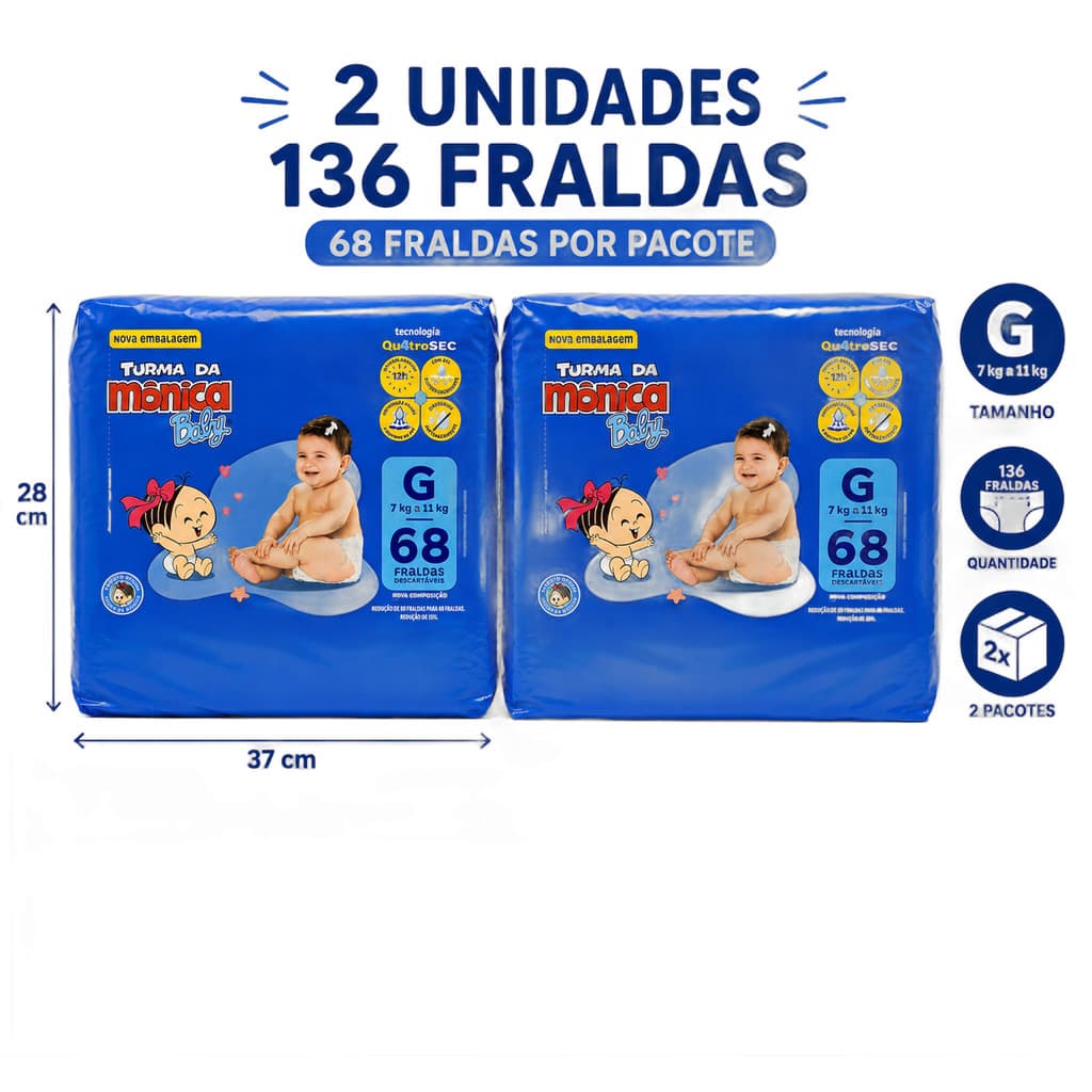 Fralda Descartável Turma da Mônica Giga G 136 Unidades