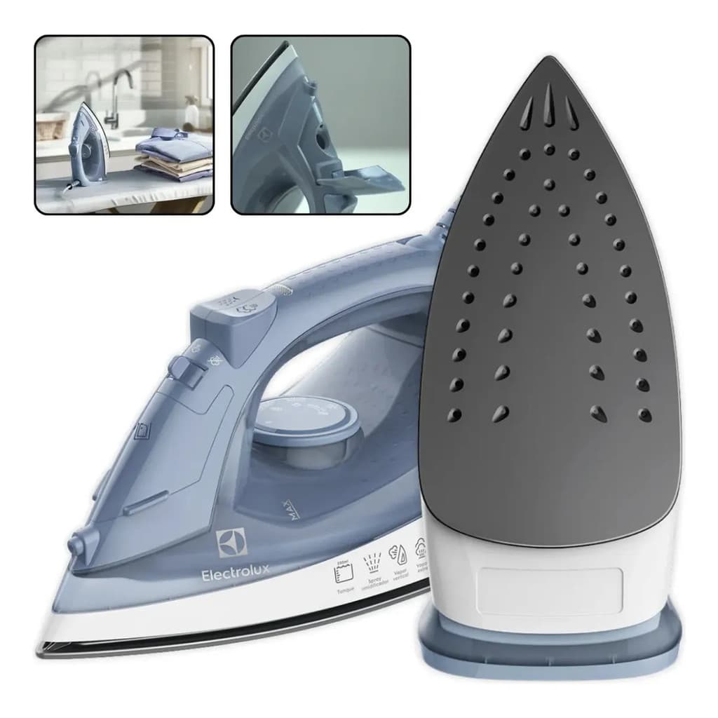 Ferro De Passar A Vapor Electrolux Com Vapor Vertical, 1200w Base Cerâmica Antiaderente Azul-claro esi10 127v