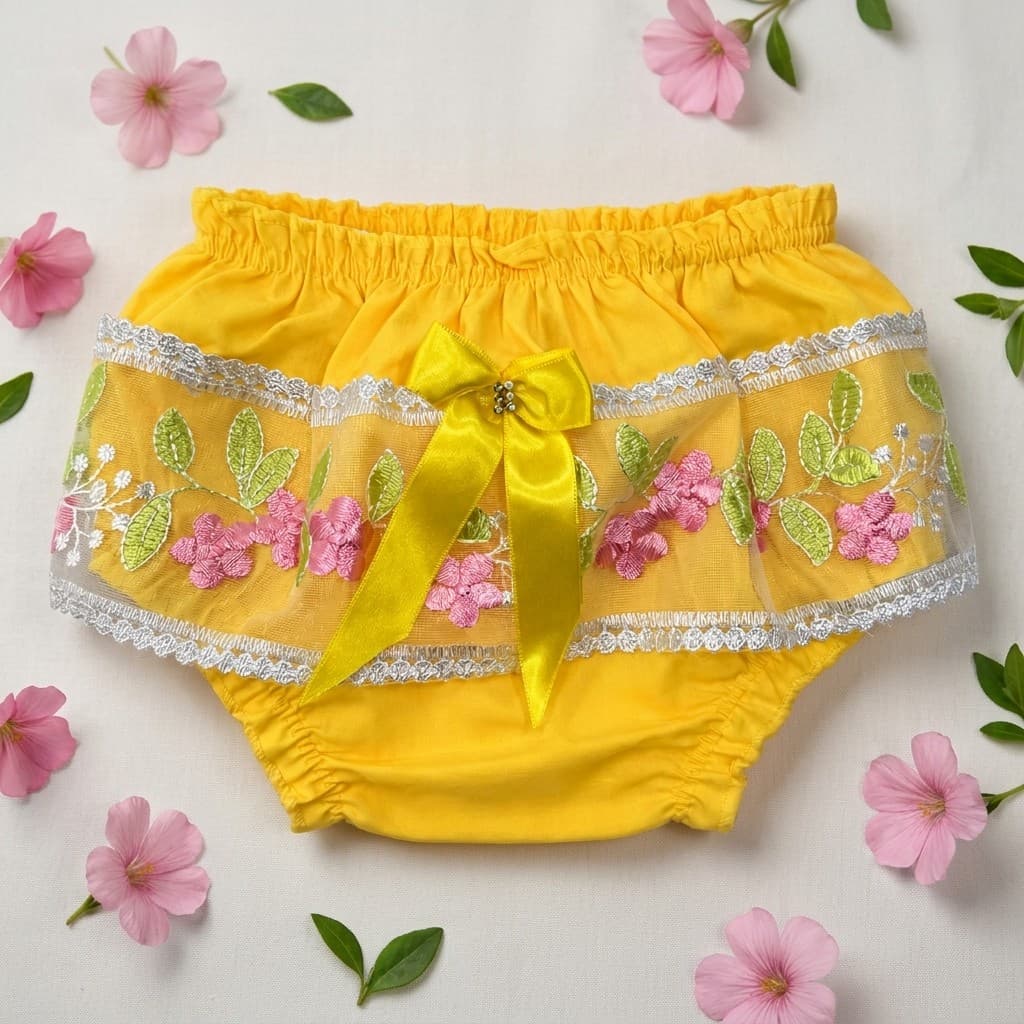 Calcinha Infantil Tapa Fralda Bunda Rica Renda Bordada e Laço Delicado