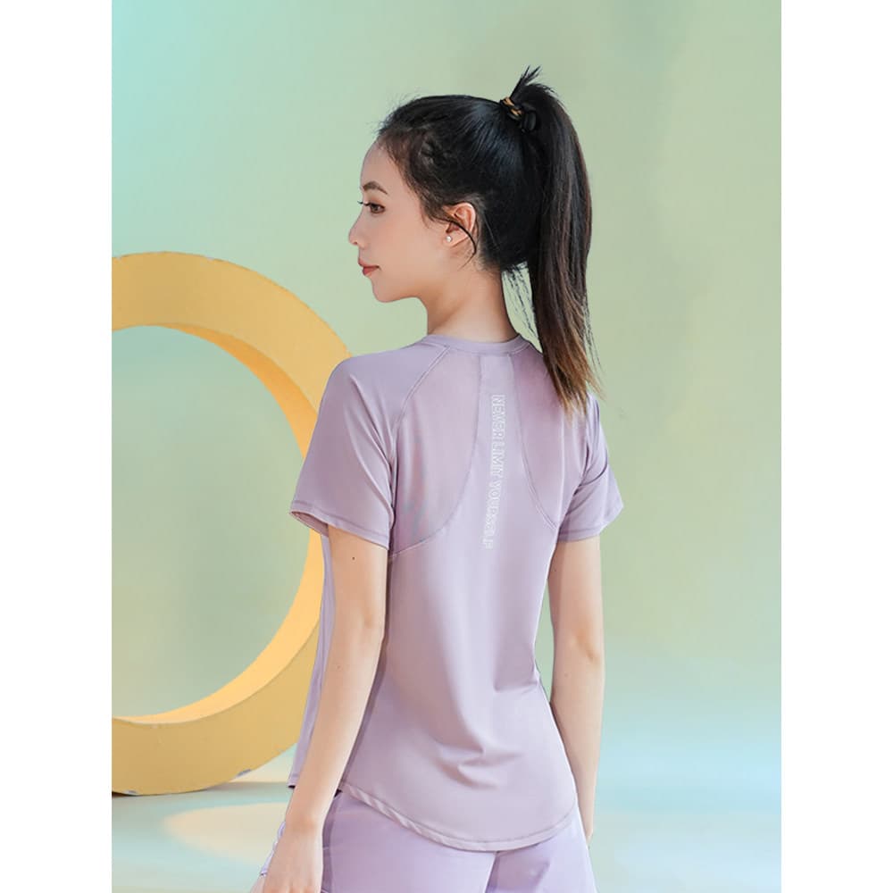 Malha respirável roupas de Fitness de manga curta de secagem rápida correndo roupas de treinamento feminino verão solto 
