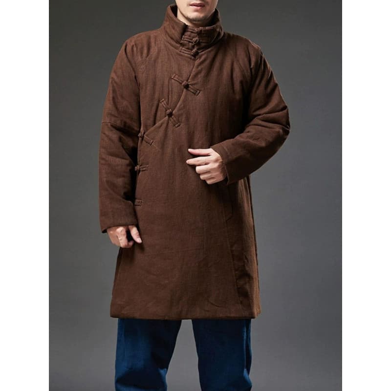 W inverno Diagonal lapela fivela acolchoada jaqueta masculina de comprimento médio gola alta jaqueta térmica masculina R