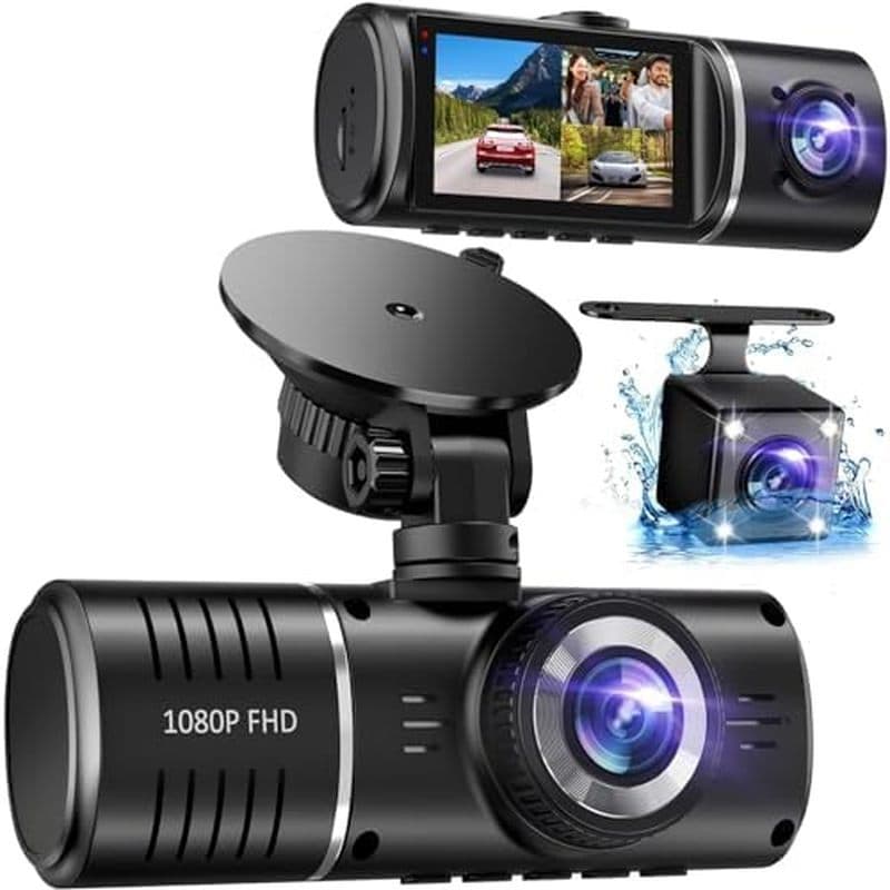 Dash Cam Frontal E Traseira , Câmera 1080P Para Carros De Carro De 3 Canais Interna Com Cartão De 32 Gb , Gravação Em Lo