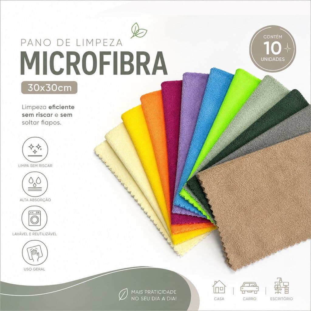 KIT 10 PANOS MICROFIBRA LIMPEZA MULTIUSO CASA CARRO PM001-K10-C3