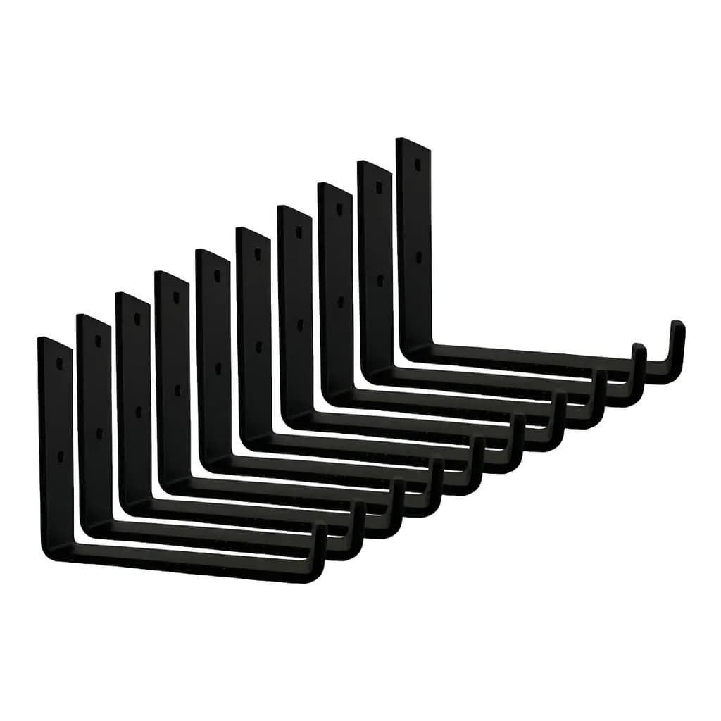 Kit 12 Mão Francesa Invertida 30cm Reforçada Aço 3mm Suporte Prateleira Parede Nicho Estante Preto Industrial
