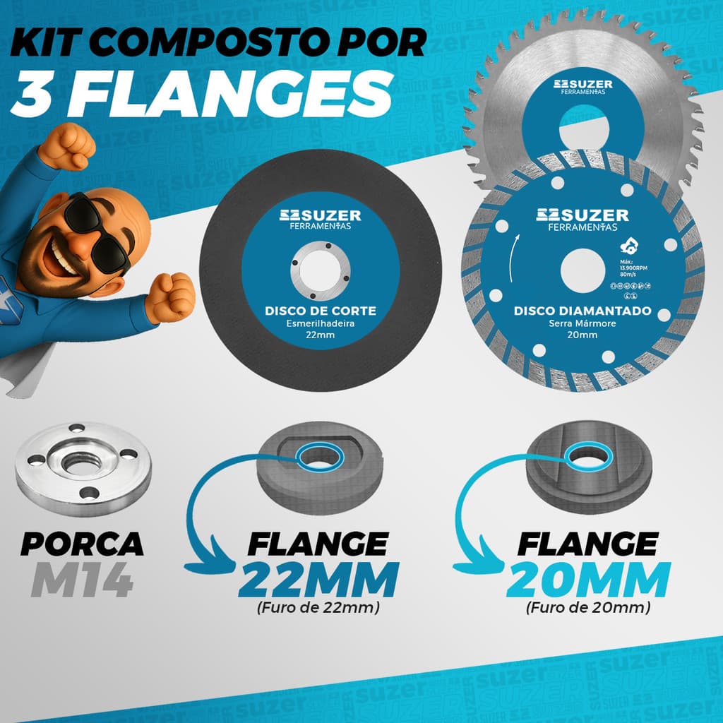 Jogo de Flange Para Discos 20mm Esmerilhadeira