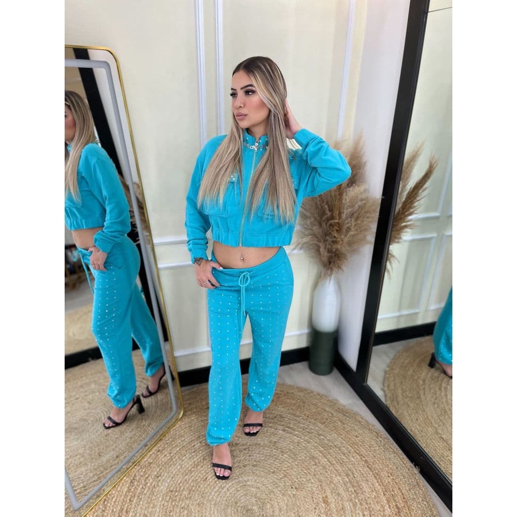 Conjunto Calça e Blusa de Moletom com Strass  Luxo