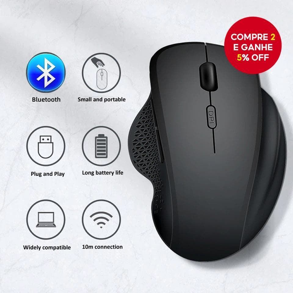 Mouse Bluetooth Ergonômico Recarregável Para Jogos 1600 DPI Modo Duplo De Computador Sem Fio 6 Botões PC E Mac