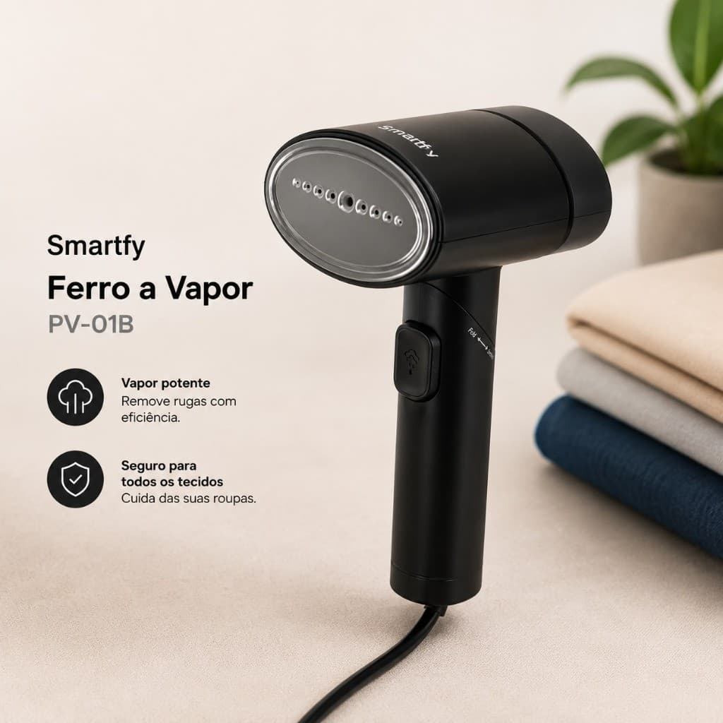 Ferro a Vapor Smartfy PV-01B 1000W Dobrável Bivolt Portátil Vaporizador