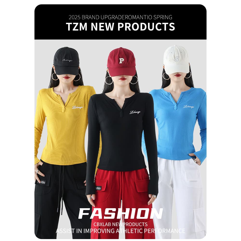 Roupas de dança quadrada novo estilo pequeno com decote em V topo feminino outono roupas de dança de Fitness esportes ca