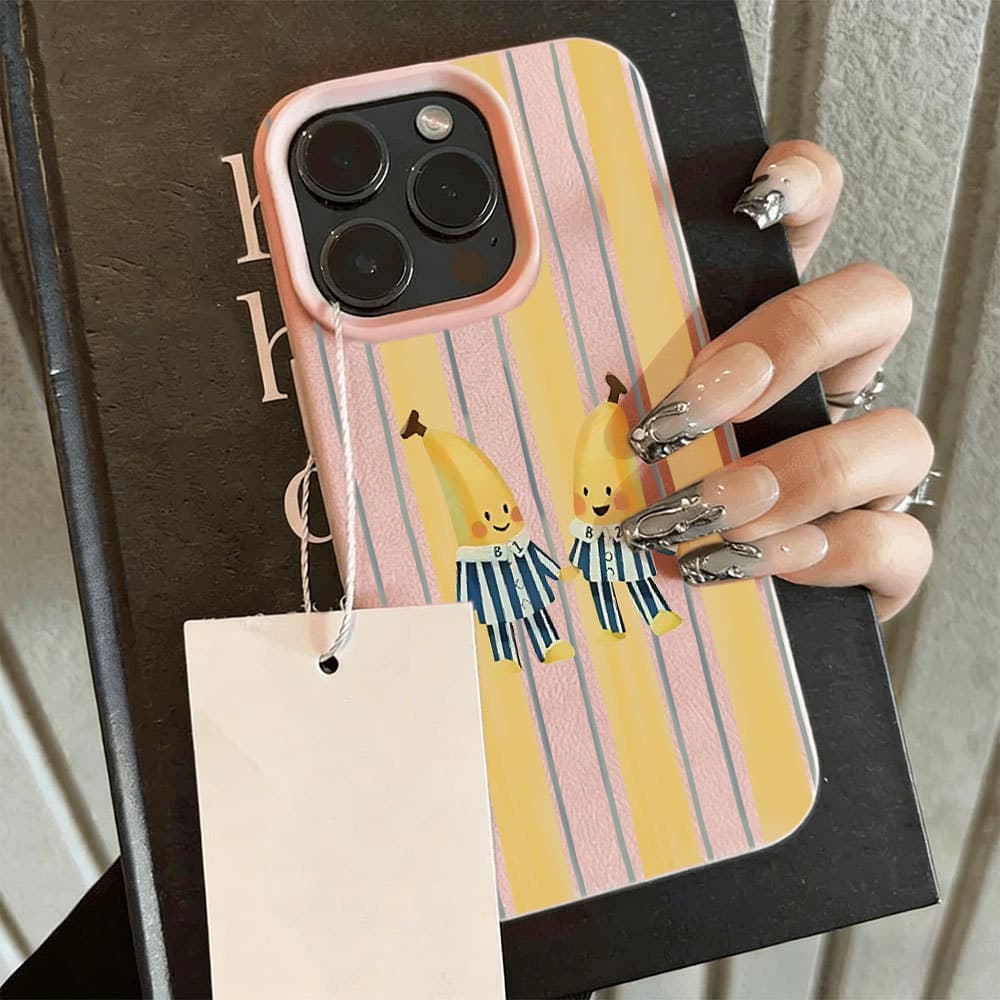 Capinha para IPhone 13 11 12 16 15 14 17 Capinha de celular macia e antiderrapante com estampa fofa de banana listrada