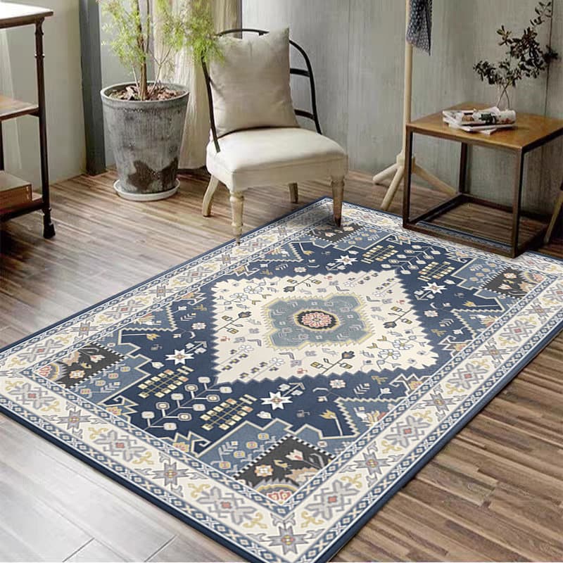 [Novo produto] Tapete de sala de estar estilo étnico doméstico lavável à máquina dobrável antiderrapante tapete grande q