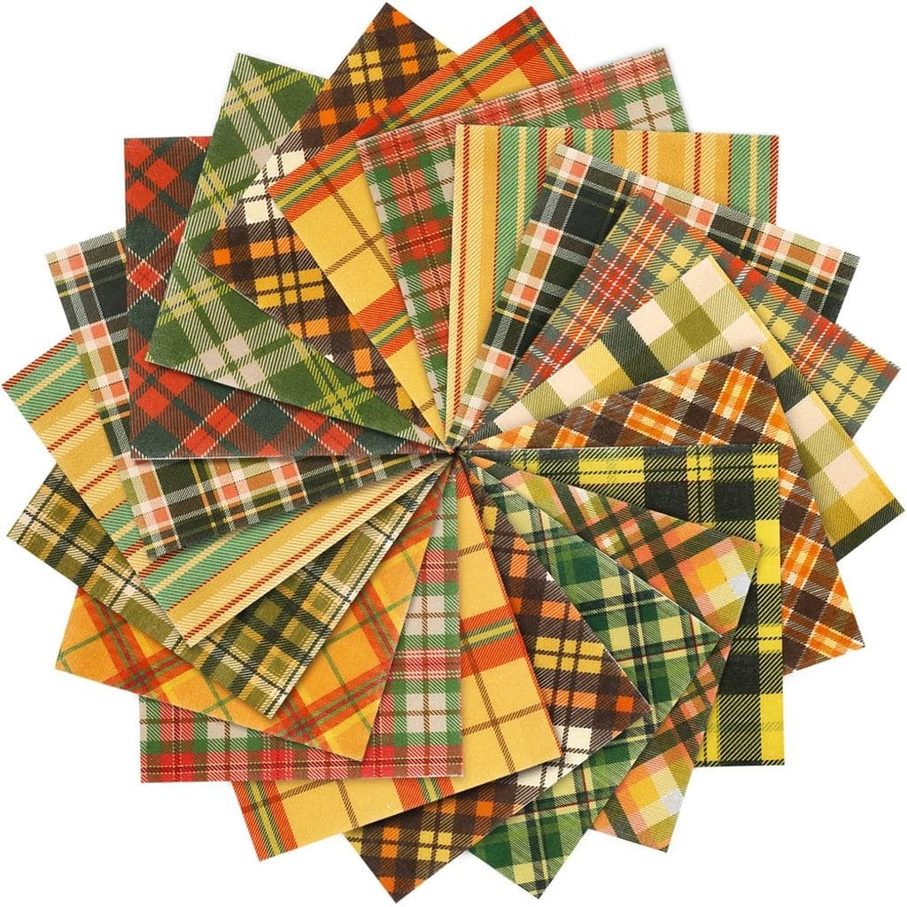 Whaline 45 Peças de Tecido de Algodão para Outono, Quadrados Xadrezados, Tecido para Patchwork, 15 Designs, Retalhos Pré