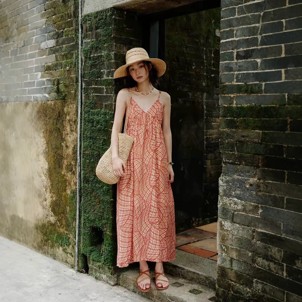 Senhoras vestido longo vestido de praia vestido boêmio Retro Suspender vestido feminino verão Xinjiang viagem tailândia 