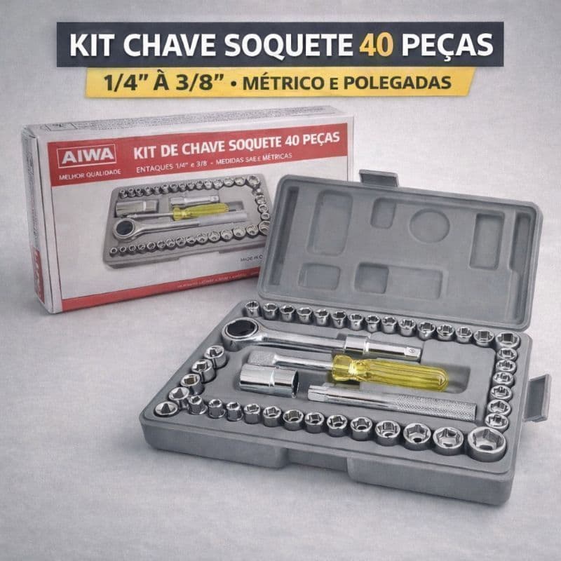 Jogo de Soquetes com Catraca 40 Peças 1/4" e 3/8" – SAE e Métrico