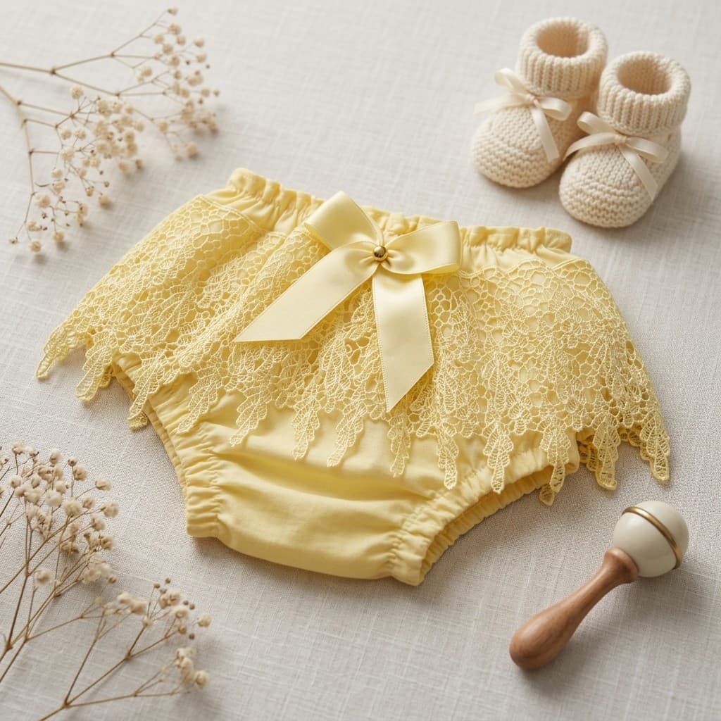 Calcinha Infantil Tapa Fralda Bunda Rica Babado Duplo Laço Cetim Delicada