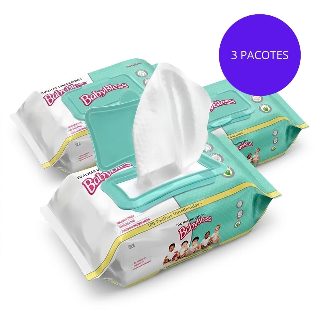 Kit 3 Pacotes Toalha Umedecida BabyBless Bebê Sem Álcool 300 Lenços