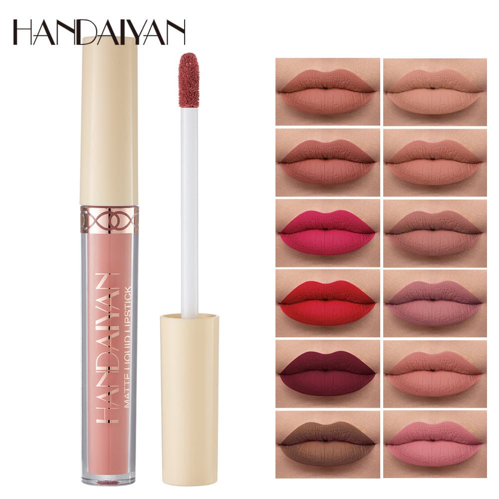 HANDAIYAN Matte Matte Velvet 12 Cores Lip Gloss Batom Líquido Lip Glaze Maquiagem Transfronteiriça