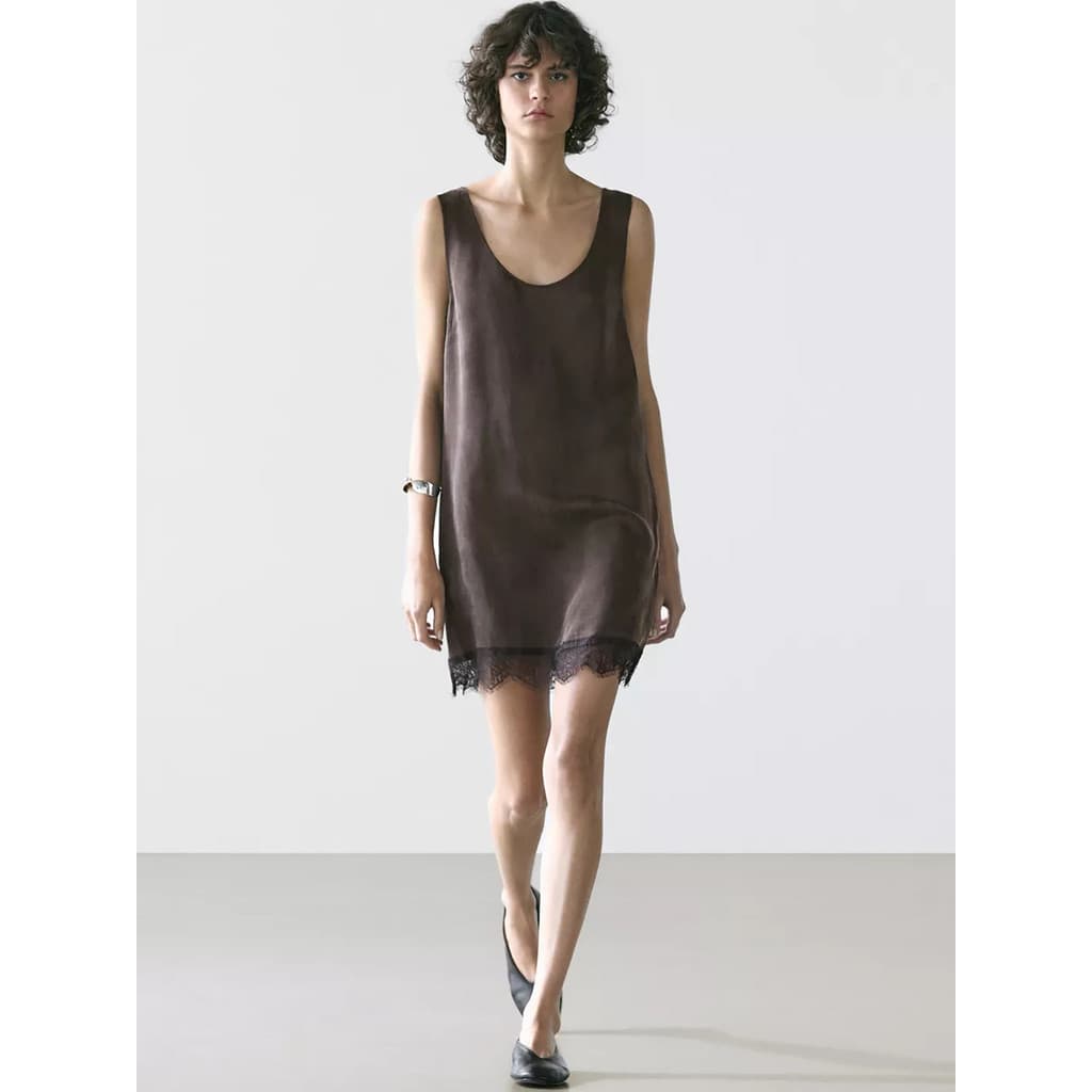 MD Novo estilo feminino temperamento renda guarnição drapeado alça Halter vestido curto feminino 05213506717