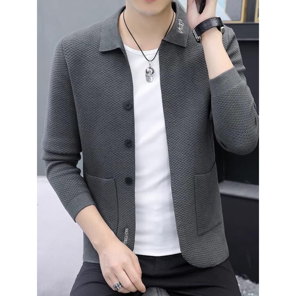 Jaqueta de lapela masculina Casual malha Cardigan masculino na moda magro-ajuste camisola jaqueta masculina outono inver