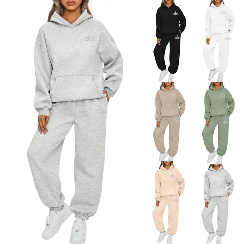 Conjunto de moletom feminino com capuz popular de 2026 para outono e inverno, conjunto casual de duas peças com calças.
