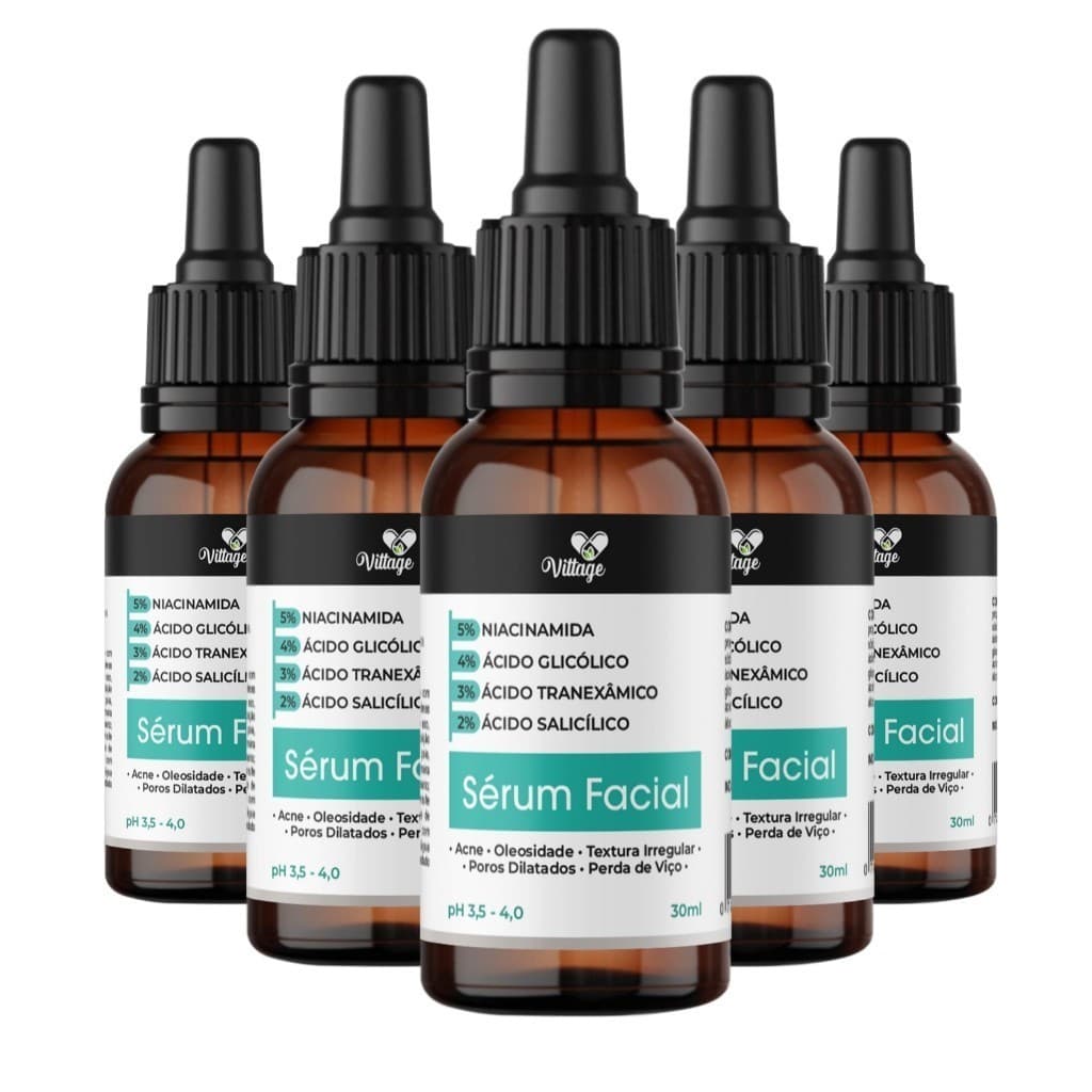 Kit 5 Sérum Clareador Facial Vittage Clear 30ml Vitamina C | Hidratação e uniformização